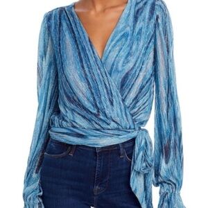 Ramy Brook Metallic Blue Wrap Top Size Medium.